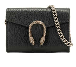 Gucci Dionysus Chain Card Holder, Leather, Black, 574930 2067, DB, 3*